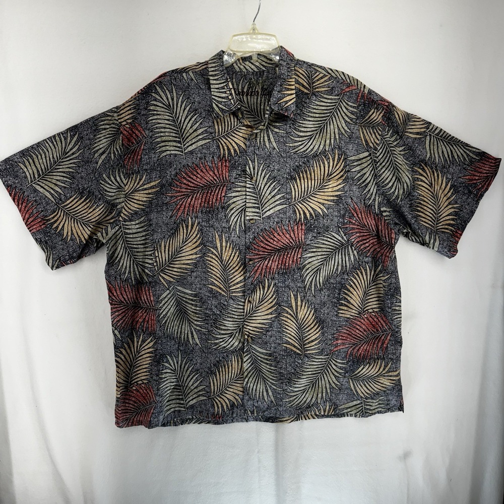Bamboo Cay Hawaiian Shirt Mens XXL Gray Modal Blend Palms Short Sleeve Button